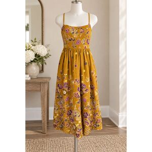 Anthropologie Embroidered Floral Dress – Mustard – Size 00P